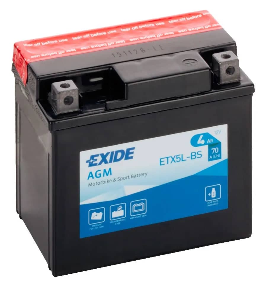 Exide ETX5L-BS 12V AGM Motorcycle Battery ( YTX5L-BS ) 4Ah 70cca   ETX5L-BS