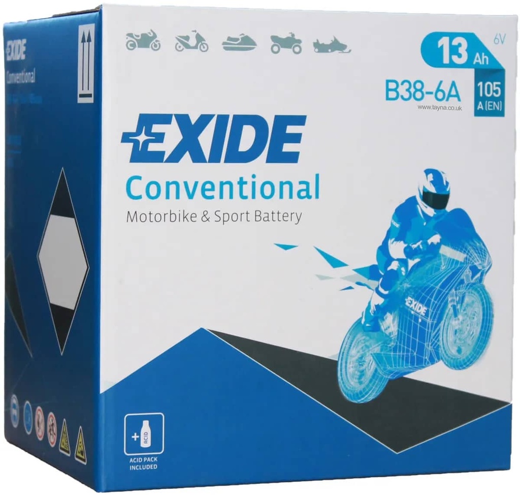 Exide B38-6A 6V Motorcycle Battery - B38-6A (LB386A)