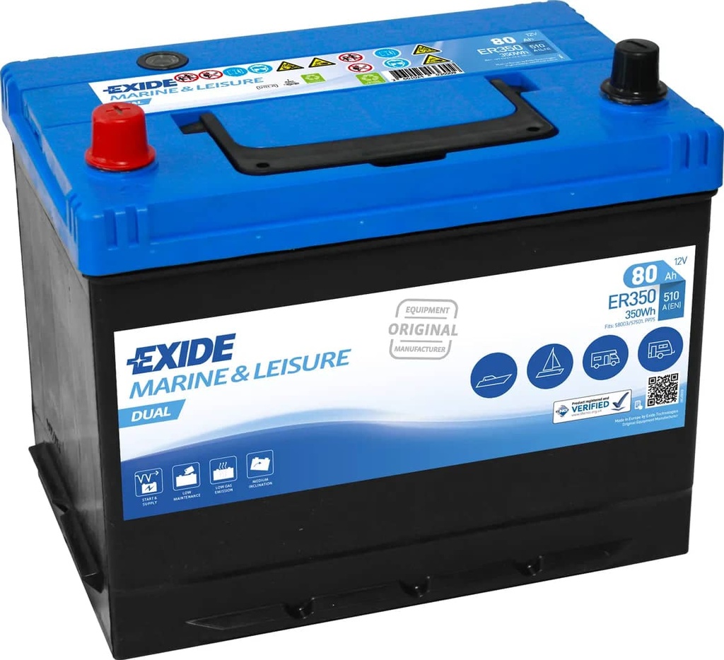 Exide ER350 12V Dual Leisure & Marine Battery ( 678 ) 80Ah 510cca   ER350