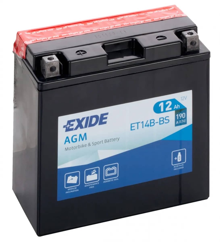 Exide ET14B-BS 12V AGM Motorcycle Battery ( YT14B-BS ) 12Ah 190cca   ET14B-BS