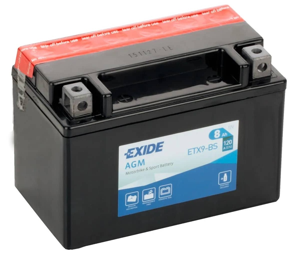 Exide ETX9-BS 12V AGM Motorcycle Battery ( YTX9-BS ) 8Ah 120cca   ETX9-BS