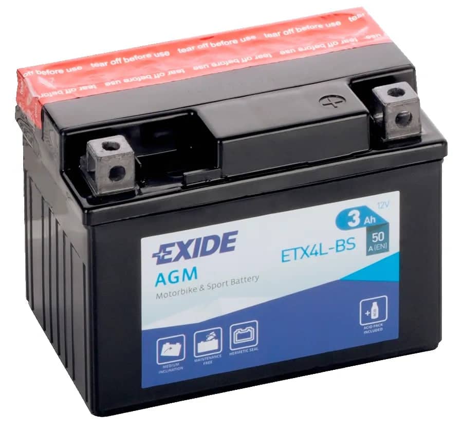 Exide ETX4L-BS 12V AGM Motorcycle Battery ( YTX4L-BS ) 3Ah 50cca   ETX4L-BS