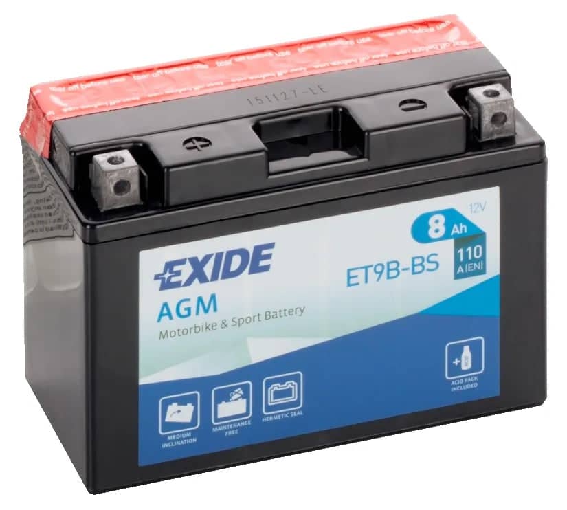 Exide ET9B-BS 12v AGM Motorcycle Battery ( YT9B-BS ) 8Ah 110cca   ET9B-BS