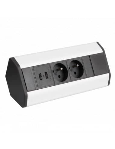 CORNER BOX  2 x UK Socket 2 x USB  1.5m Cable    CORNERBOX-ALU-2UK-U