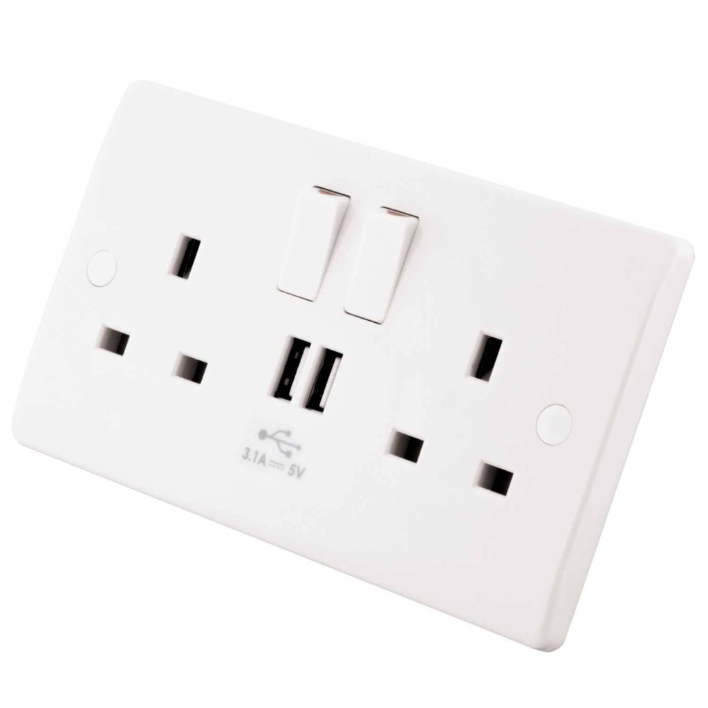 2 Gang Switched Socket Outlet - SP 2 x USB - 4087P