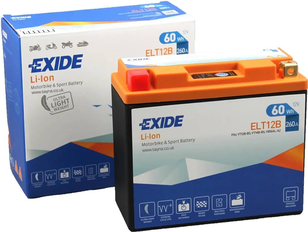 Exide ELT12B 12V Lithium Motorcycle Battery ( YT12B )   ELT12B