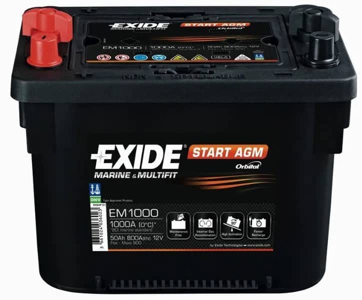 Exide EM1000 Start AGM Battery ( MAX900 ) 50Ah 800cca - EM1000