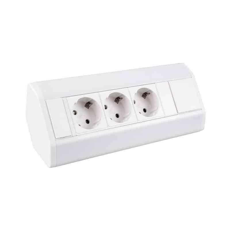 CORNER BOX White 3x Schuko Socket 1.8m Cable   CORNERBOX-BI-3DE