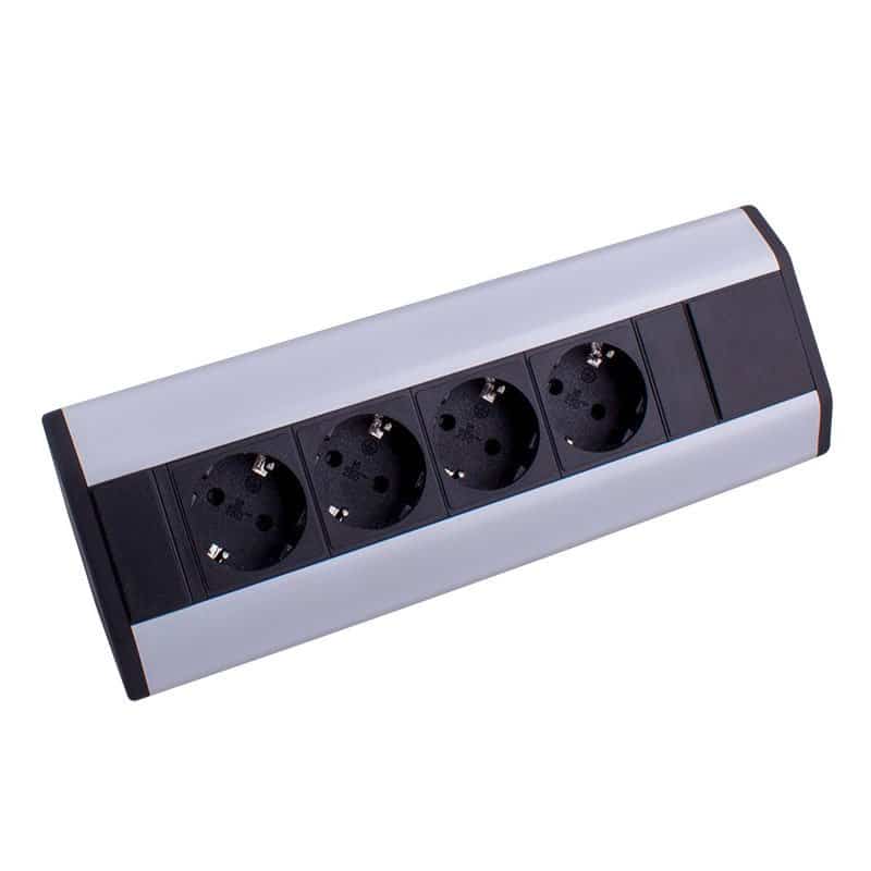 CORNER BOX 4x Schuko Socket 1.5m Cable   CORNERBOX-ALU-4DE