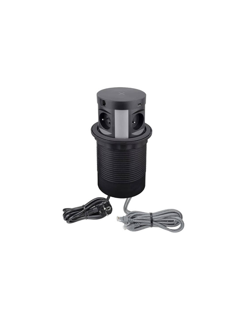 MULTI BOX black 4x FRENCH socket 2x USB type A 2x RJ45 inductive charger   MULTIBOX-CZ-4FR-U-RJ-2-01