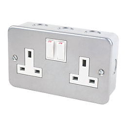 13A 2-Gang SP Switched Metal Clad Socket With White Inserts  -  69127