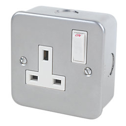 13A 1-Gang SP Switched Metal Clad Socket With White Inserts  -  43926