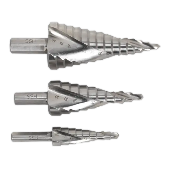 Spiral Flute HSS 4341 Step Drill Bit Set 3pc