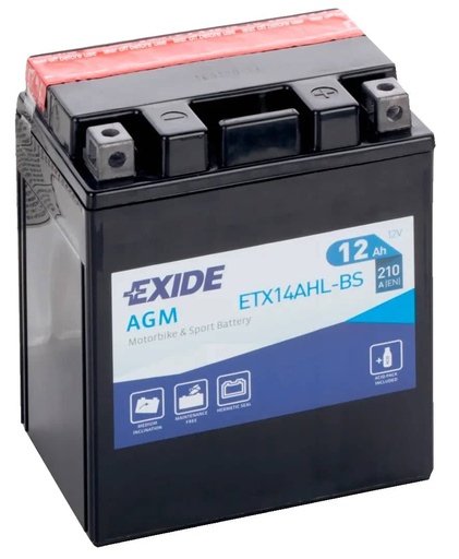 [100529] Exide ETX14AHL-BS 12V AGM Motorcycle Battery ( YTX14AHL-BS ) 12Ah 210cca   ETX14AHL-BS