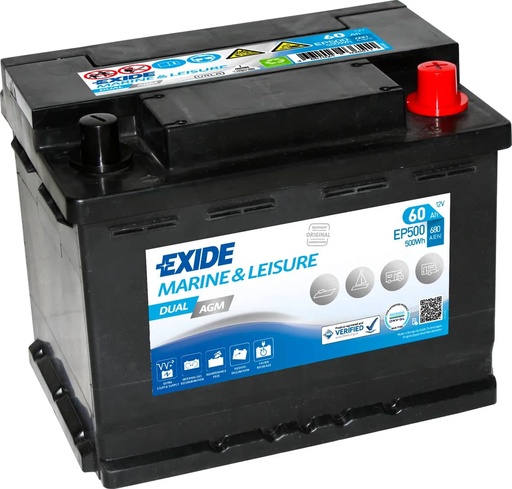 [101139] Exide EP500 Dual AGM Battery ( 027 ) 60Ah 680cca   EP500