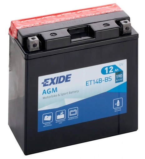 [101174] Exide ET14B-BS 12V AGM Motorcycle Battery ( YT14B-BS ) 12Ah 190cca   ET14B-BS