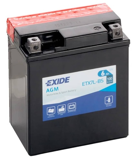 [101338] Exide ETX7L-BS 12V AGM Motorcycle Battery ( YTX7L-BS ) 6Ah 100cca   ETX7L-BS