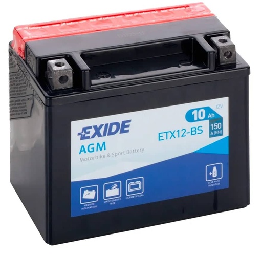 [102414] Exide ETX12-BS 12V AGM Motorcycle Battery ( YTX12-BS ) 10Ah 150cca   ETX12-BS