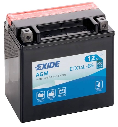 [104085] Exide ETX14L-BS 12V AGM Motorcycle Battery ( YTX14L-BS ) 12Ah 200cca   ETX14L-BS