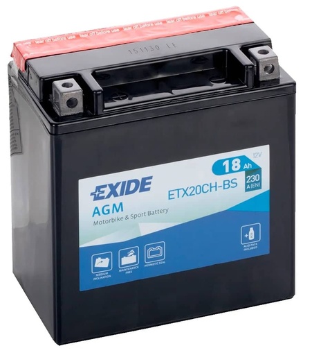 [104086] Exide ETX20CH-BS 12V AGM Motorcycle Battery ( YTX20CH-BS ) 18Ah 230cca   ETX20CH-BS