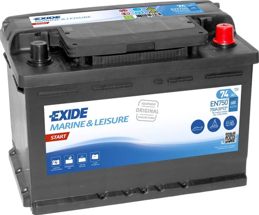 [105278] Exide EN750 ( 067 ) Start Marine and Multifit Leisure Battery 74Ah 680cca   EN750