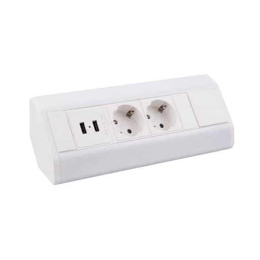 [109408] CORNER BOX White 2x Schuko Socket 2x USB, 1.8m Cable   CORNERBOX-BI-2DE-U