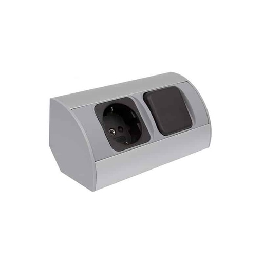 [109412] CORNER BOX 1x Schuco Socket + 1 Switch    CORNER-ALU-1G1W-DE-1